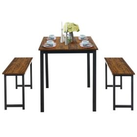 3 Pieces Dining Table Set with 2 Benches for Dining Room Kitchen Bar  PB