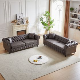 FX 3 Seats + 3 Seats Combo Sofa Modern living room sofa with solid wood frame and wooden feet, 4 cushions