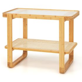 2-tier Bamboo Side Table with Glass Top