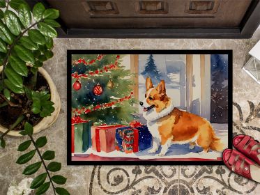 Corgi Cozy Christmas Doormat Front Door Mat Indoor Outdoor Rugs for Entryway, Non Slip Washable Low Pile, 24H X 36W