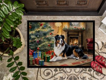 Australian Shepherd Cozy Christmas Doormat Front Door Mat Indoor Outdoor Rugs for Entryway, Non Slip Washable Low Pile, 24H X 36W