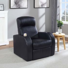 Black Upholstered Recliner with Cup Holder