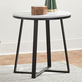 White Faux Marble and Matte Black End Table