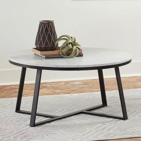 White Faux Marble and Matte Black Coffee Table