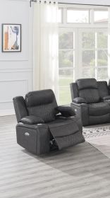 Power Motion Recliner Chair 1pc Chair Contemporary Charcoal Color Gel Leatherette Storage Arms w Cup Holder Living Room Furniture