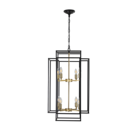 8 Lights Black & Gold Lantern Tiered Chandelier, Industrial Farmhouse Chandelier - No Bulbs Unavailable Platform- Temu