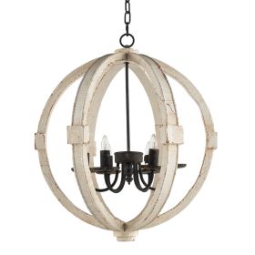 6 - Light Wood Chandelier With Adjustable Chain For Kitchen, Dining Hall Entrance, Bulb Not Included