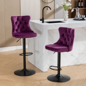 Swivel Velvet Barstools Adjusatble Seat Height From 25-33 Inch Purple,Set Of 2