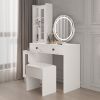 Modern Makeup Vanity Table Set with Side Cabinet and LED Mirror, Retractable Dressing Table with Power Outlets, 3 Light Colors