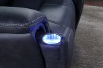 Triple-Power Recliner with Lighted Cupholders - Ocean Blue Leatherette, Transitional Design