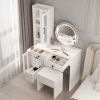 Modern Makeup Vanity Table Set with Side Cabinet and LED Mirror, Retractable Dressing Table with Power Outlets, 3 Light Colors