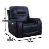 Triple-Power Recliner with Lighted Cupholders - Ocean Blue Leatherette, Transitional Design