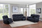 Clean Contemporary Dual-Power Recliner - Ocean Blue Leatherette, Power Footrest, Power Headrest - Easy-Care and Convenience