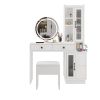 Modern Makeup Vanity Table Set with Side Cabinet and LED Mirror, Retractable Dressing Table with Power Outlets, 3 Light Colors