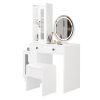 Modern Makeup Vanity Table Set with Side Cabinet and LED Mirror, Retractable Dressing Table with Power Outlets, 3 Light Colors