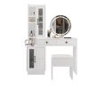 Modern Makeup Vanity Table Set with Side Cabinet and LED Mirror, Retractable Dressing Table with Power Outlets, 3 Light Colors