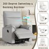 360 Degree Swivel Upholstered Manual Recliner Chair Theater Recliner Sofa Nursery Glider Rocker for Living Room, Grey