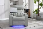 Power Motion Recliner with USB Charging Port and Hidden Arm Storage, Home Theater Seating with Convenient Cup Holder Design ,and stereo(light grey)