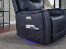 Triple-Power Recliner with Lighted Cupholders - Ocean Blue Leatherette, Transitional Design