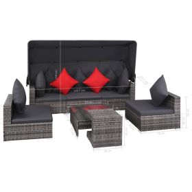 vidaXL 7 Piece Patio Lounge Set with Cushions Poly Rattan Gray