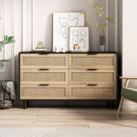 Drawers Rattan Storage Cabinet Rattan Drawer,for Bedroom,Living Room,Black