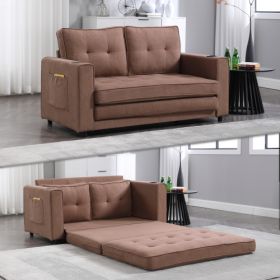 VIDEO Provided 3-in-1 Upholstered Futon Sofa Convertible Floor Sofa Bed,Foldable Tufted Loveseat With Pull Out Sleeper Couch Bed