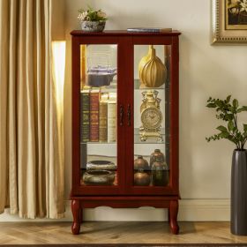 Curio Cabinet Lighted Curio Diapaly Cabinet With Adjustable Shelves And Mirrored Back Panel, Tempered Glass Doors