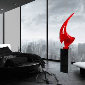 Red Sail Floor Sculpture With Black Stand