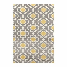 5'3" x 7'3"' Grey and Yellow Trellis Geometric Polpropylene Area Rug