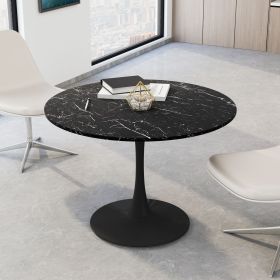 42.12"Modern Round Dining Table with Printed White Marble Table Top; Metal Base Dining Table;  End Table Leisure Coffee Table (Color: as pic A)