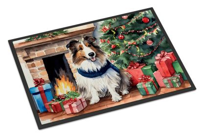 Sheltie Cozy Christmas Doormat Front Door Mat Indoor Outdoor Rugs for Entryway, Non Slip Washable Low Pile, 24H X 36W (Color: as pic A)