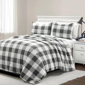 Plaid Soft Faux Fur Comforter Set in Black White Grey (size: Pic. A King)