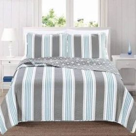 3 Piece Coastal Starfish Sand Dollar Grey Blue White Quilt Set (size: Pic A  Twin)