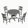 5-Piece Round Dining Table and 4 Fabric Chairs with Special-shaped Table Legs and Storage Shelf